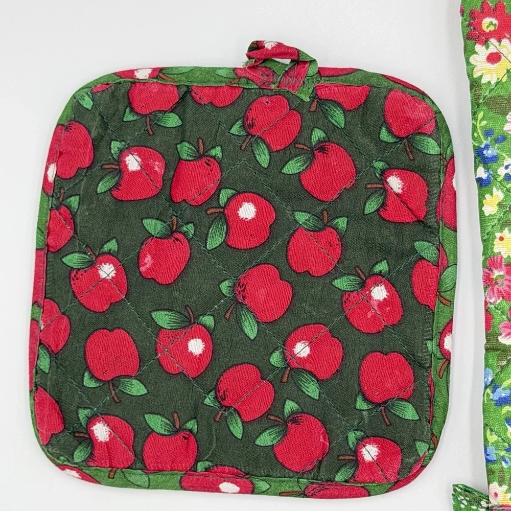 VTG Apple Kitchen Oven Mitt Potholder Set Cottagecore‎ Farmhouse Country 80s